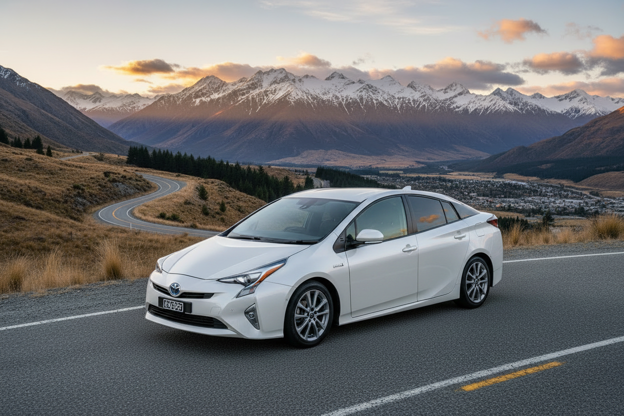 White Toyota Prius Mountain Hero